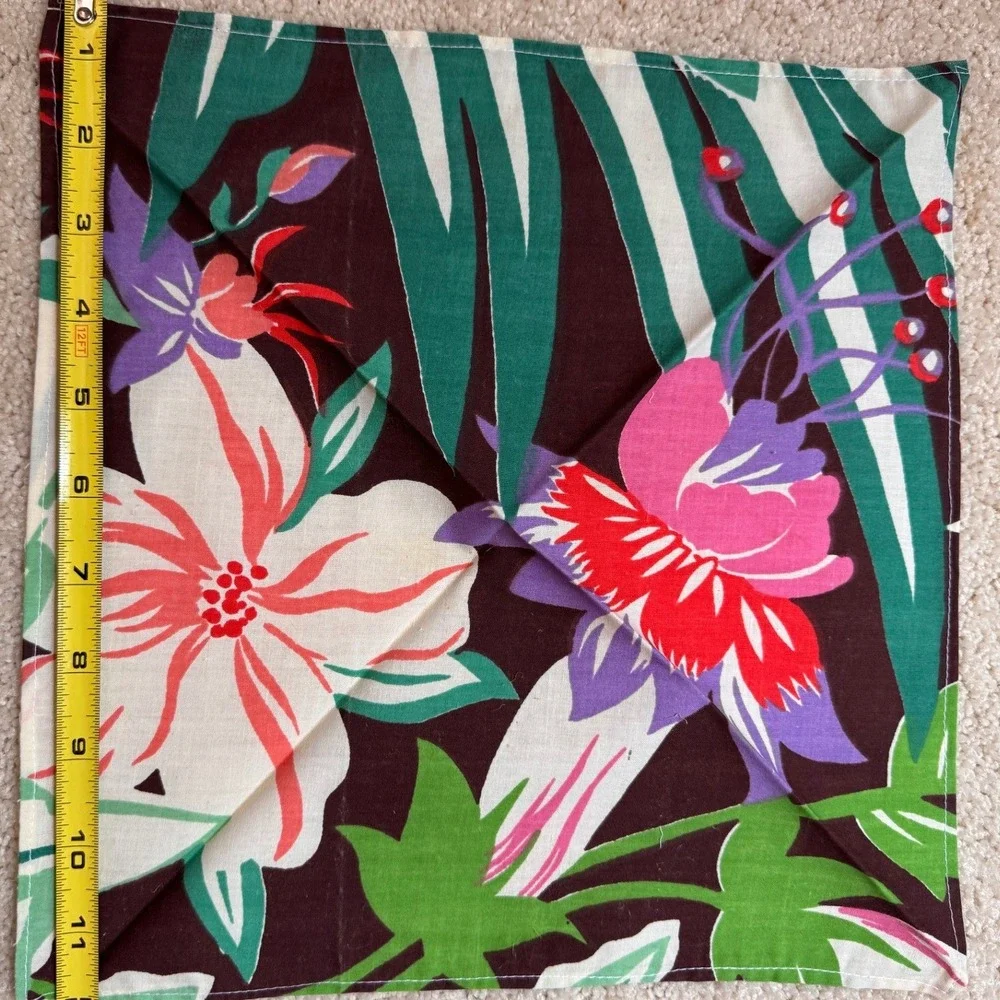 Vintage Tropical Floral Tablecloth 19 Napkins Set Palm Hibiscus Tiki Luau MCM
